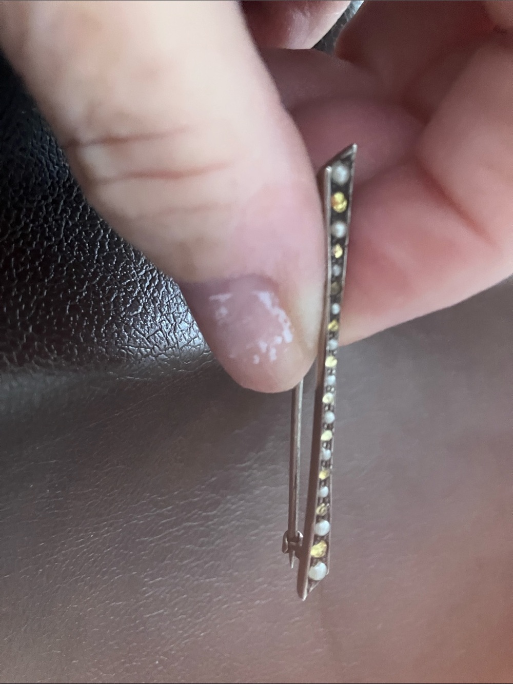 Women's Sterling Silver Bar Pendant with Gold and Pearl Accents